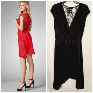 Victoria's Secret VS Satin Lace Faux Wrap Black Dress Size Small